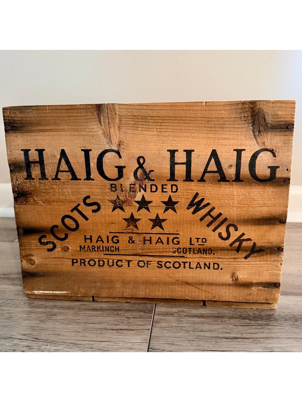 Vintage Haig & Haig Wooden Scots Blended Whisky Crate Box Rustic Home Bar Decor